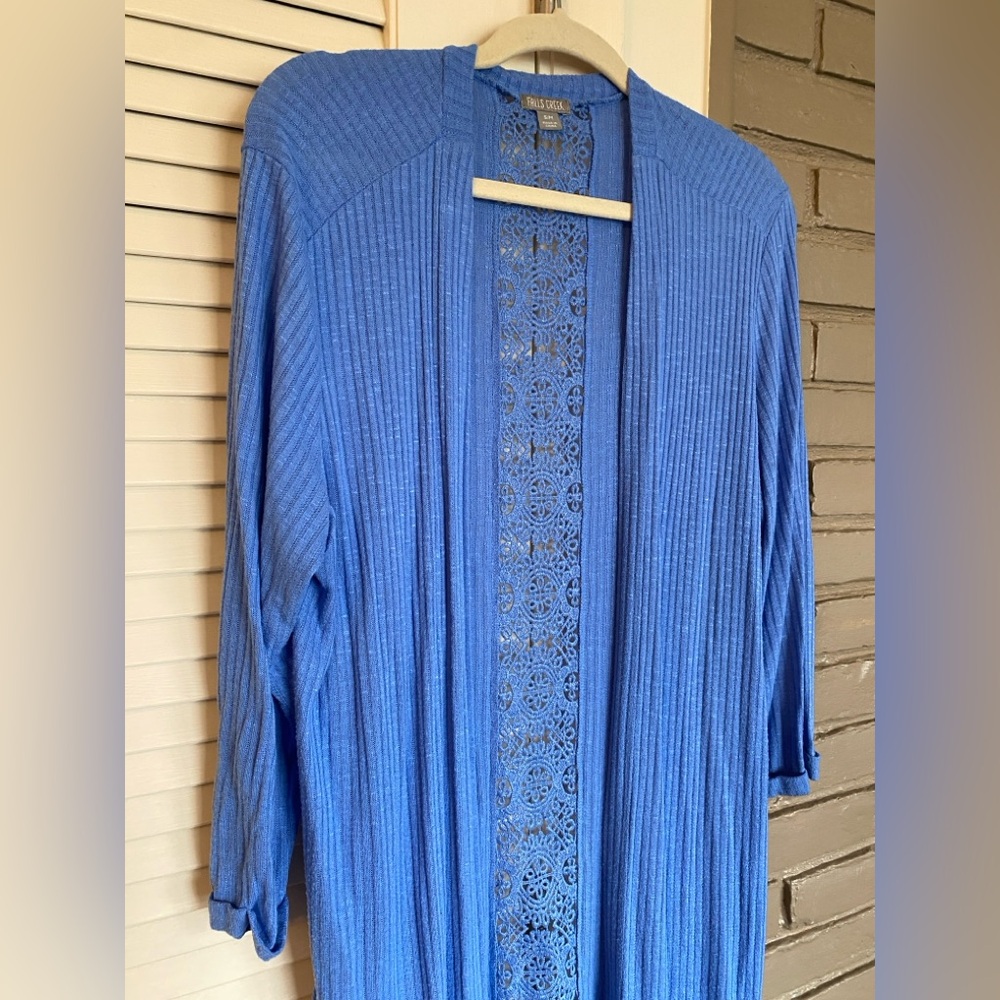Falls Creek Powder Blue Crochet Open-Front Cardigan - Picture 2 of 8